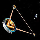 सूर्य की परिक्रमा करता हुये प्रस्तावित लीसा के तीन उपग्रह जो लेसर किरणो के प्रयोग से गुरुत्विय तरंगो की जांच करेंगे।